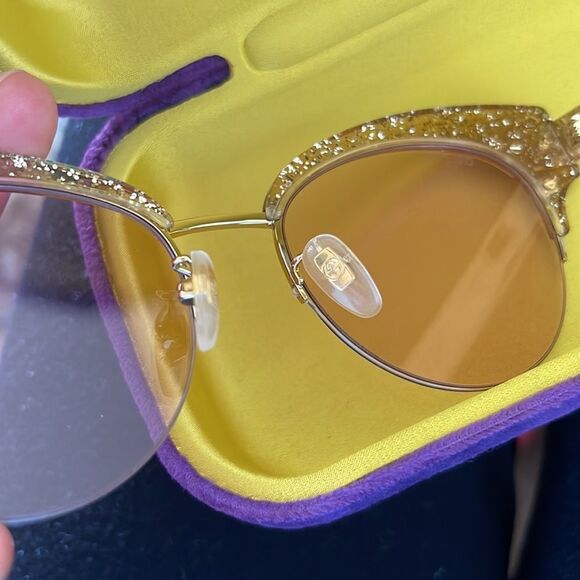 NEW GUCCI SYLVIE Stripe 0283 Gold Glitter Pink Metal Cat Eye Sunglasses GG0283S - Picture 7 of 7